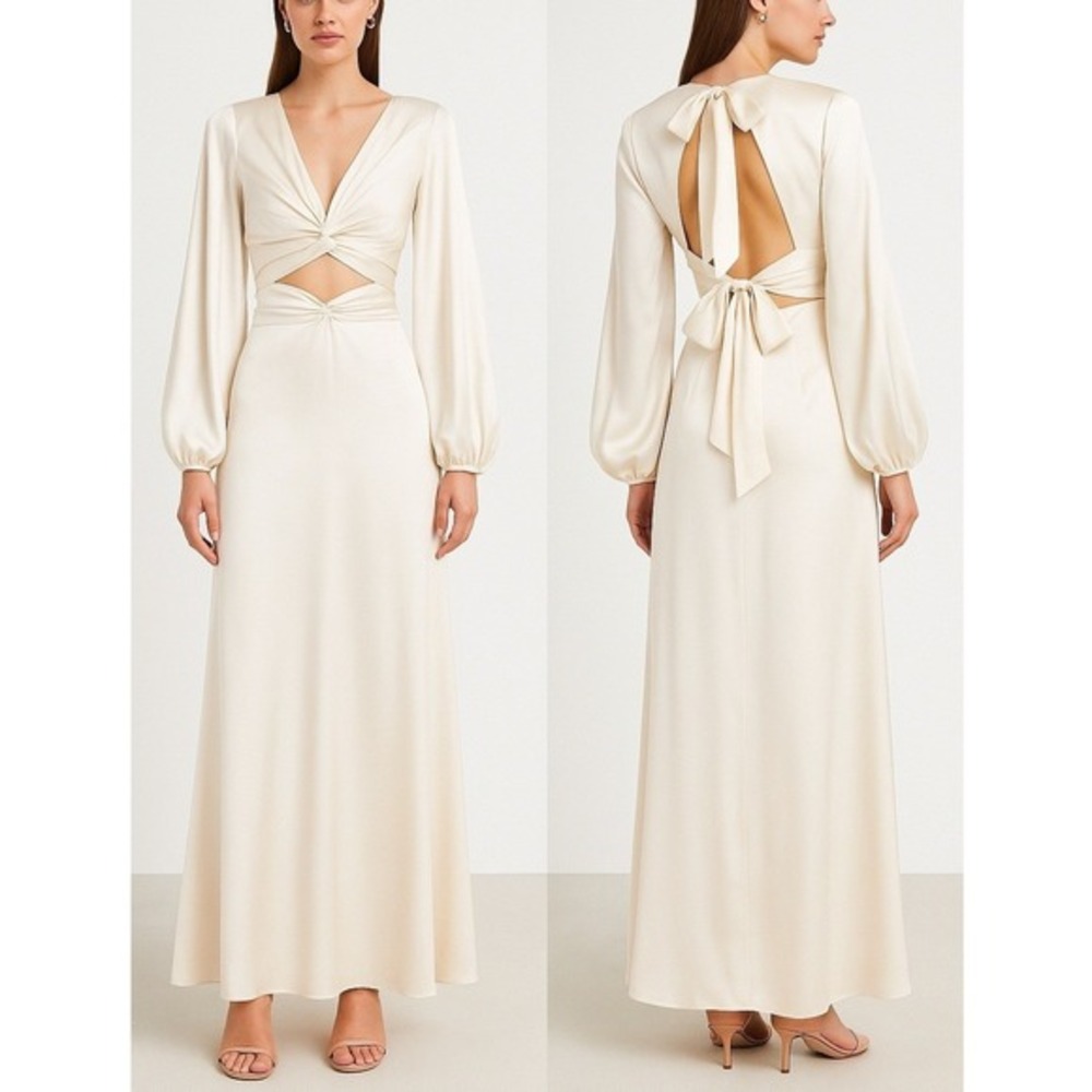 Stolen Studios Silk Satin Cutout Modern Wedding Beach Dress Women M Long Sleeve